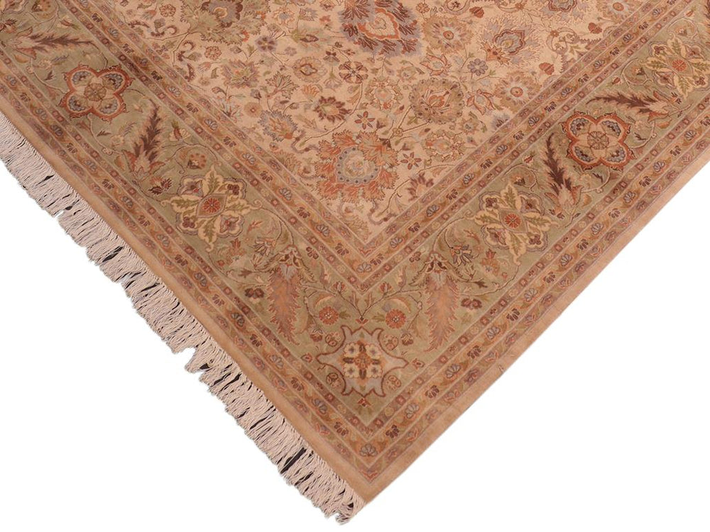 handmade Traditional Mehal Beige Green Hand Knotted RECTANGLE 100% WOOL area rug 8x10