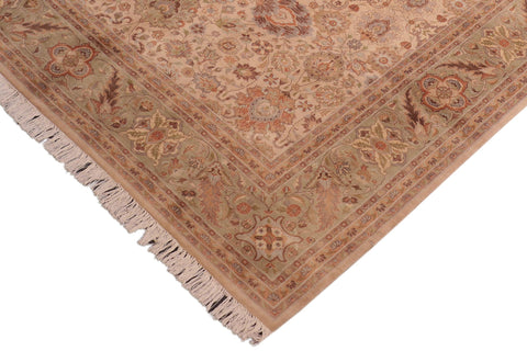 handmade Traditional Mehal Beige Green Hand Knotted RECTANGLE 100% WOOL area rug 8x10