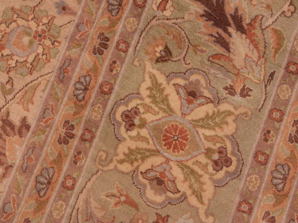 handmade Traditional Mehal Beige Green Hand Knotted RECTANGLE 100% WOOL area rug 8x10