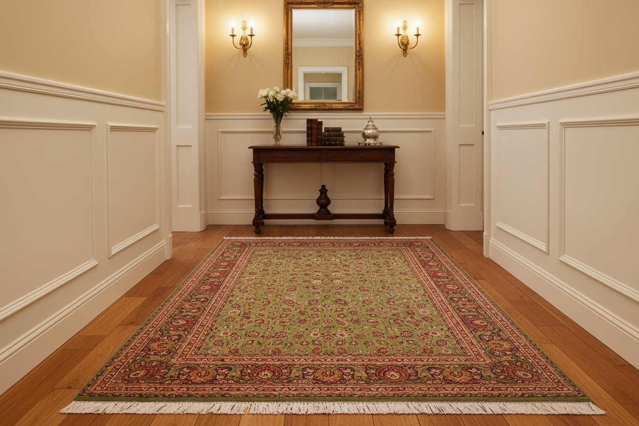 handmade Transitional  Green Aubergine Hand Knotted RECTANGLE 100% WOOL area rug 8x10