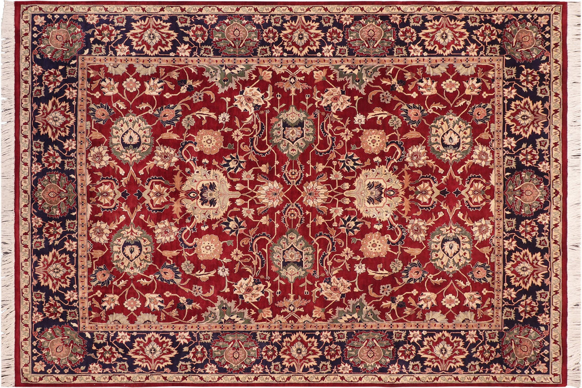 handmade Traditional Lahore Red Blue Hand Knotted RECTANGLE 100% WOOL area rug 8x10