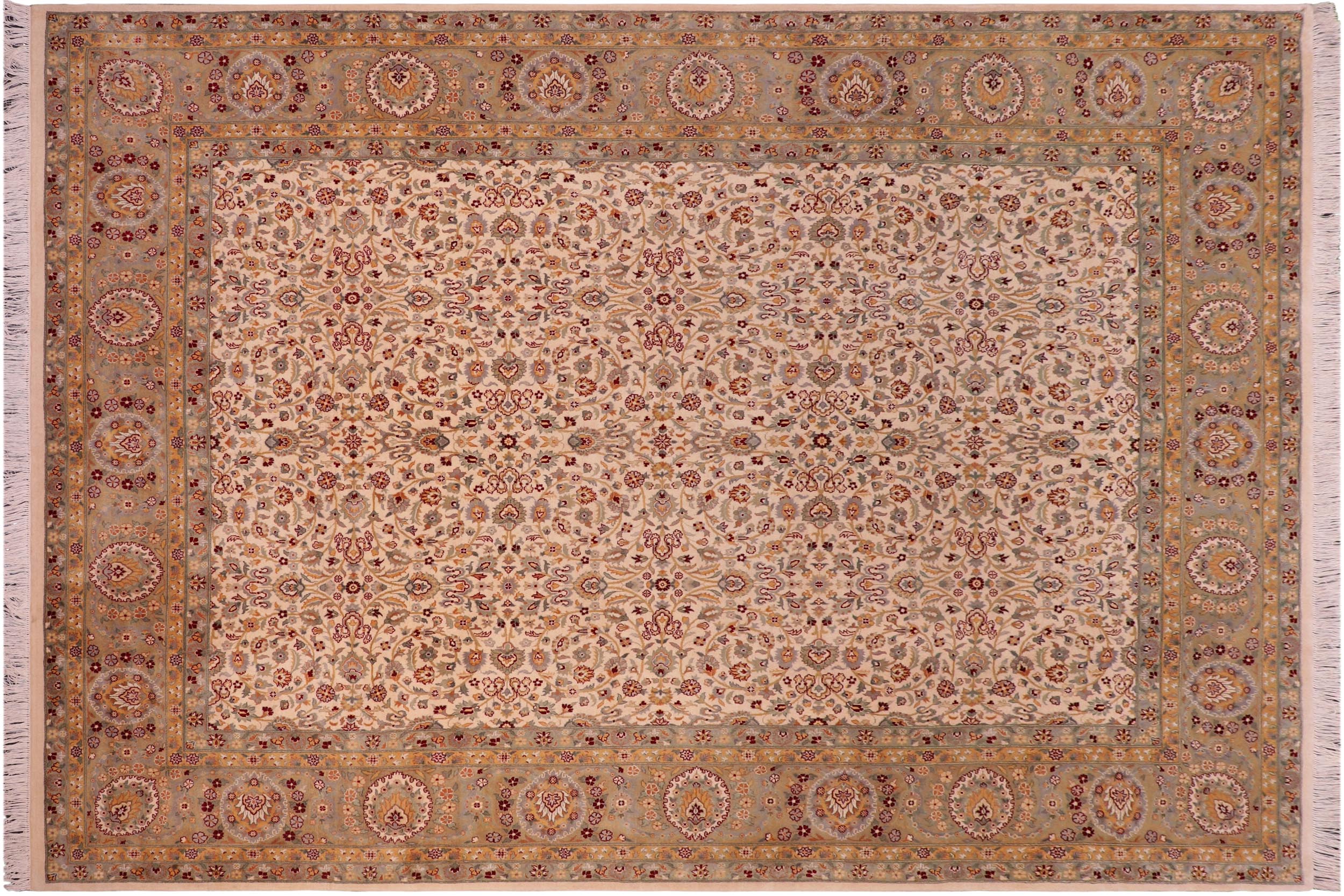 handmade Transitional Regular Ivory Lt. Green Hand Knotted RECTANGLE 100% WOOL area rug 8x10