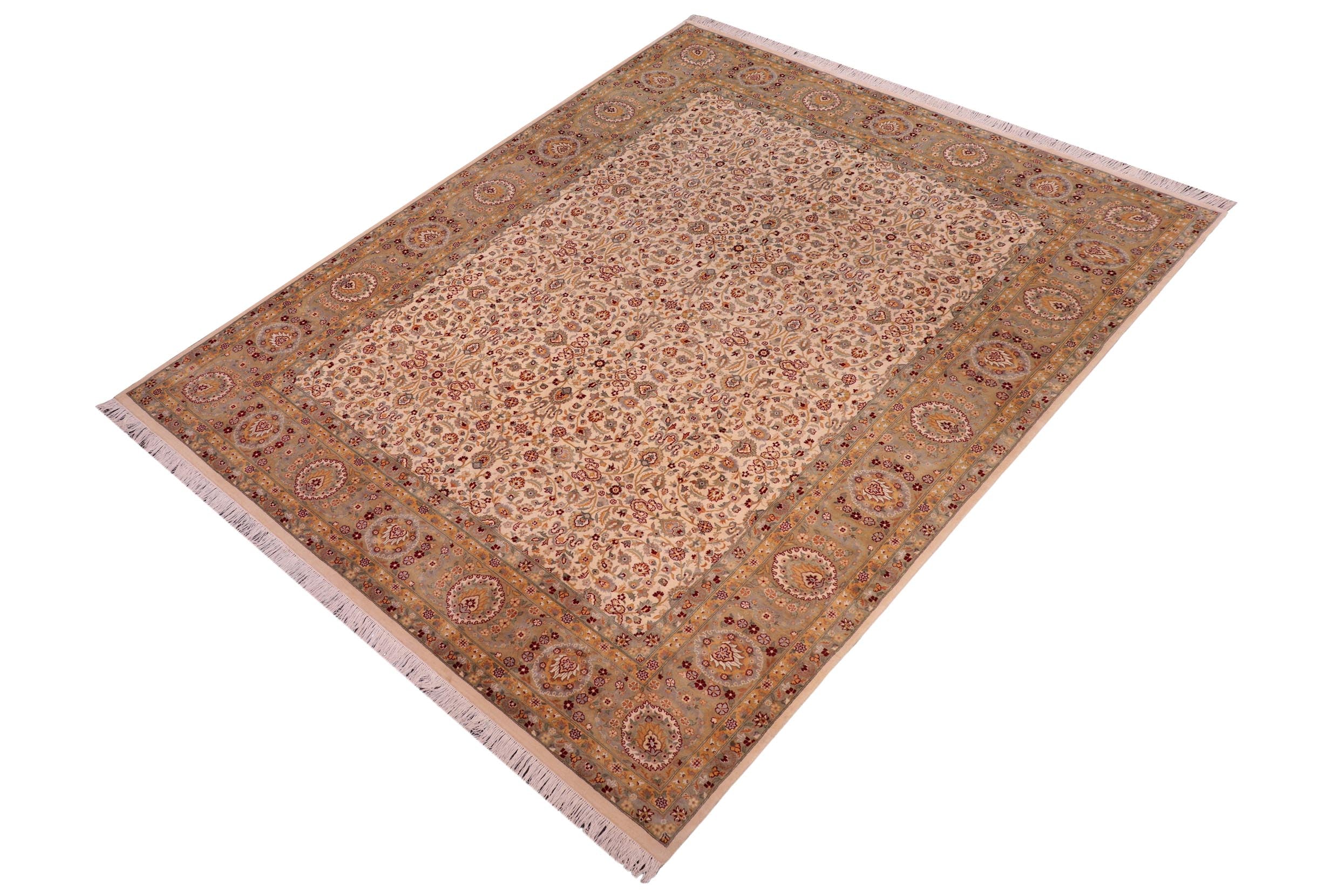 handmade Transitional Regular Ivory Lt. Green Hand Knotted RECTANGLE 100% WOOL area rug 8x10