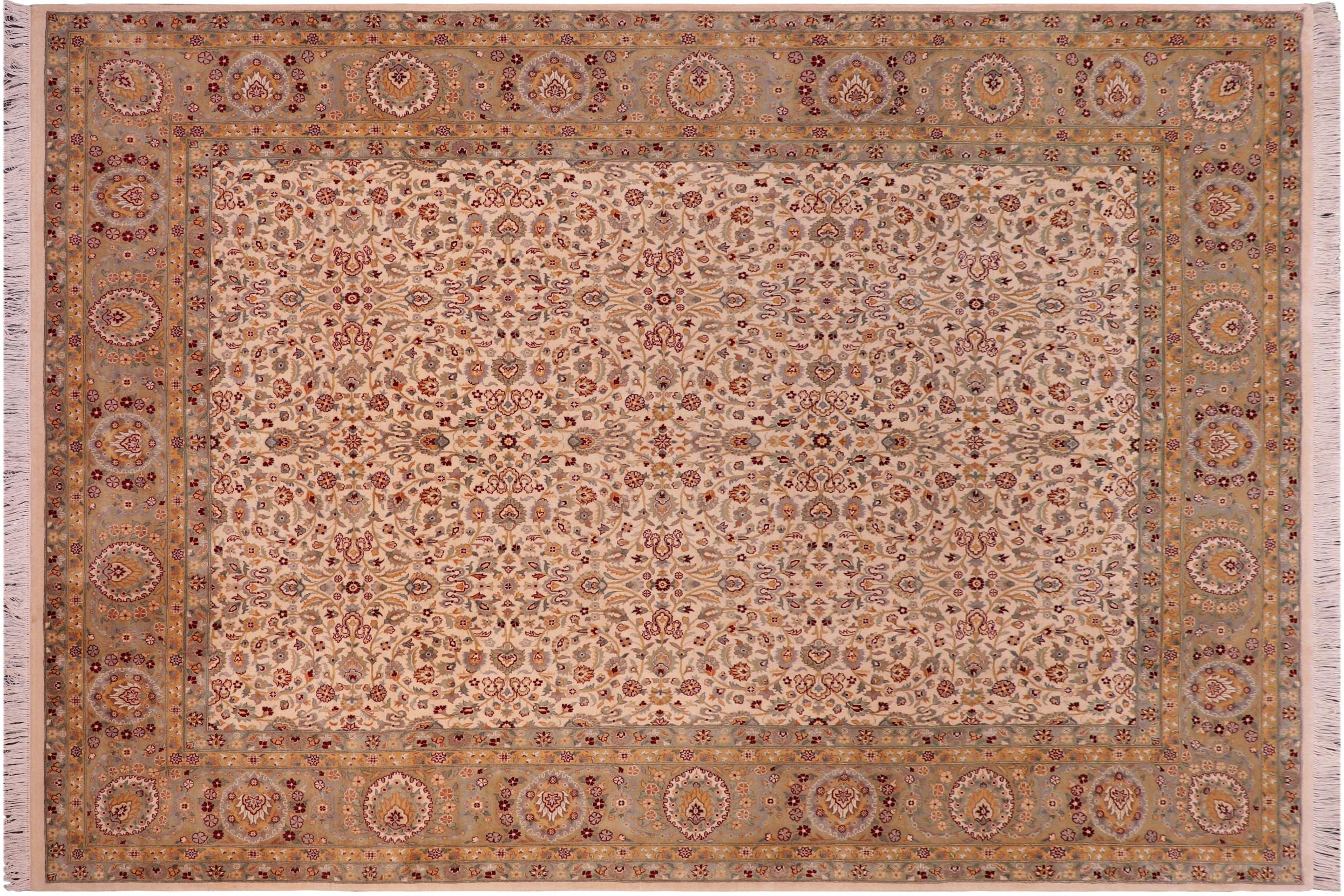 handmade Transitional Regular Ivory Lt. Green Hand Knotted RECTANGLE 100% WOOL area rug 8x10