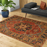 handmade Traditional Kafkaz Rust Blue Hand Knotted RECTANGLE 100% WOOL area rug 4 x 6