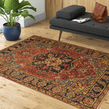 handmade Traditional Kafkaz Rust Blue Hand Knotted RECTANGLE 100% WOOL area rug 4 x 6