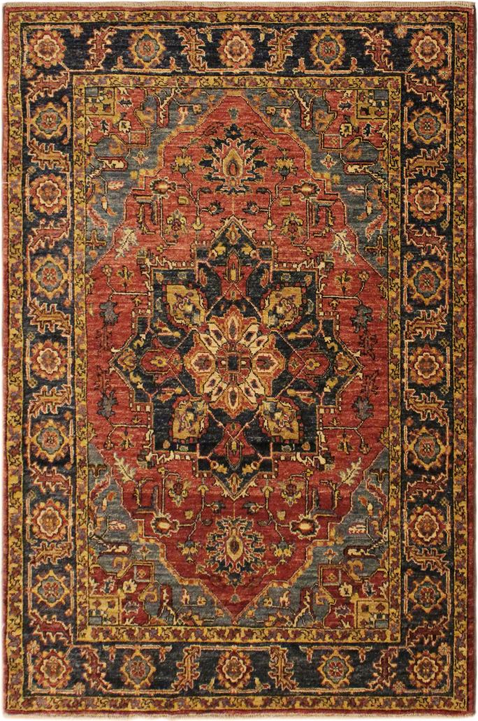 handmade Traditional Kafkaz Rust Blue Hand Knotted RECTANGLE 100% WOOL area rug 4X6