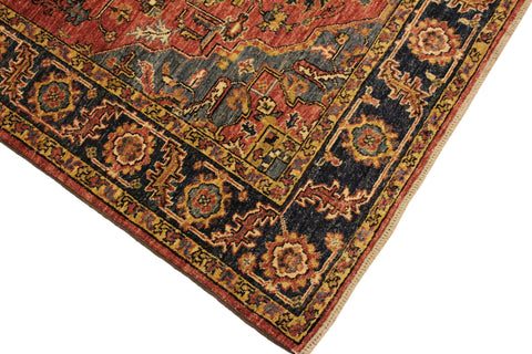 handmade Traditional Kafkaz Rust Blue Hand Knotted RECTANGLE 100% WOOL area rug 4' x 6'