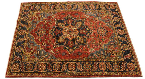 handmade Traditional Kafkaz Rust Blue Hand Knotted RECTANGLE 100% WOOL area rug 4X6