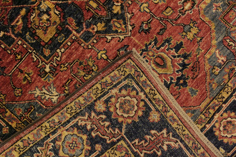 handmade Traditional Kafkaz Rust Blue Hand Knotted RECTANGLE 100% WOOL area rug 4' x 6'