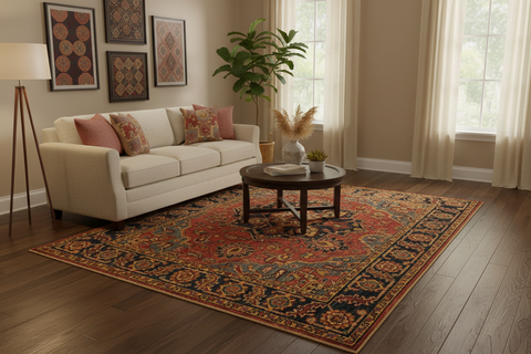 handmade Traditional Kafkaz Rust Blue Hand Knotted RECTANGLE 100% WOOL area rug 4' x 6'