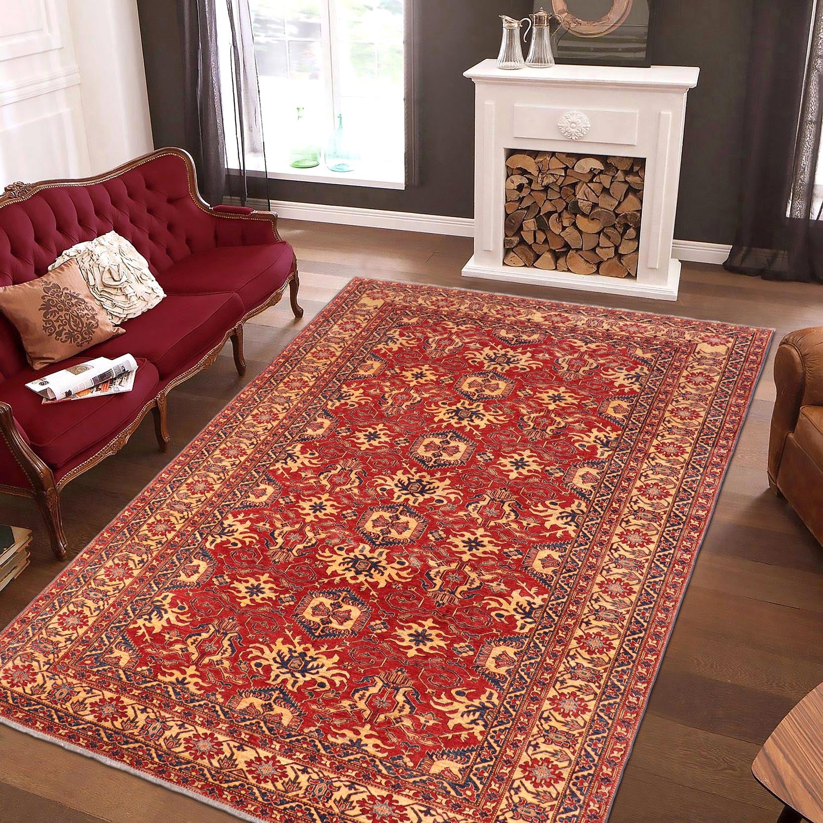 handmade Geometric Super Kazak Red Gold Hand Knotted RECTANGLE 100% WOOL area rug 10' x 13'