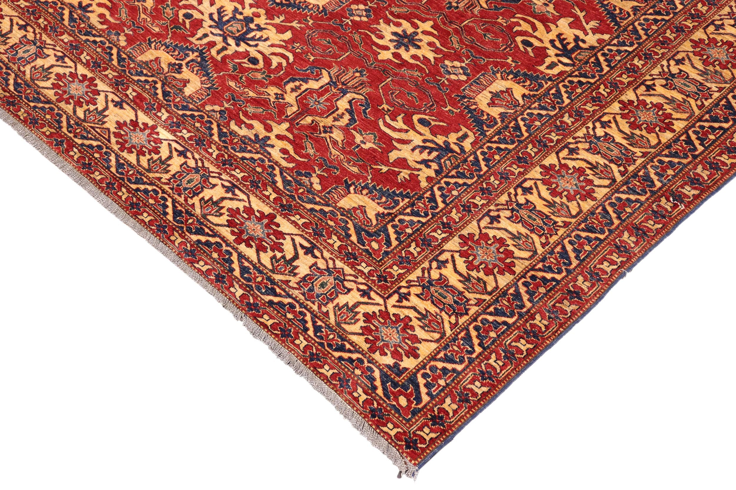 handmade Geometric Super Kazak Red Gold Hand Knotted RECTANGLE 100% WOOL area rug 10' x 13'