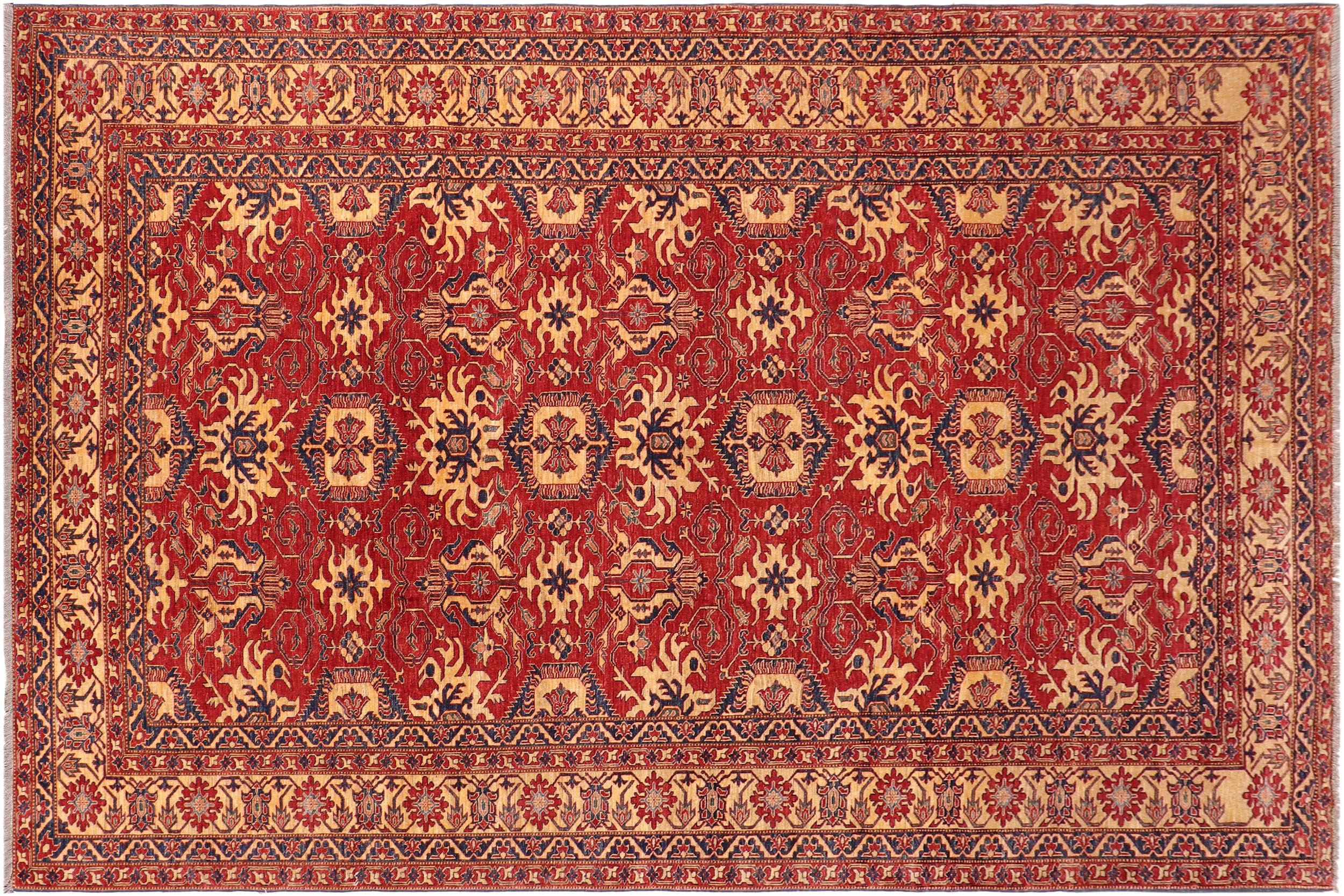 handmade Geometric Super Kazak Red Gold Hand Knotted RECTANGLE 100% WOOL area rug 10' x 13'
