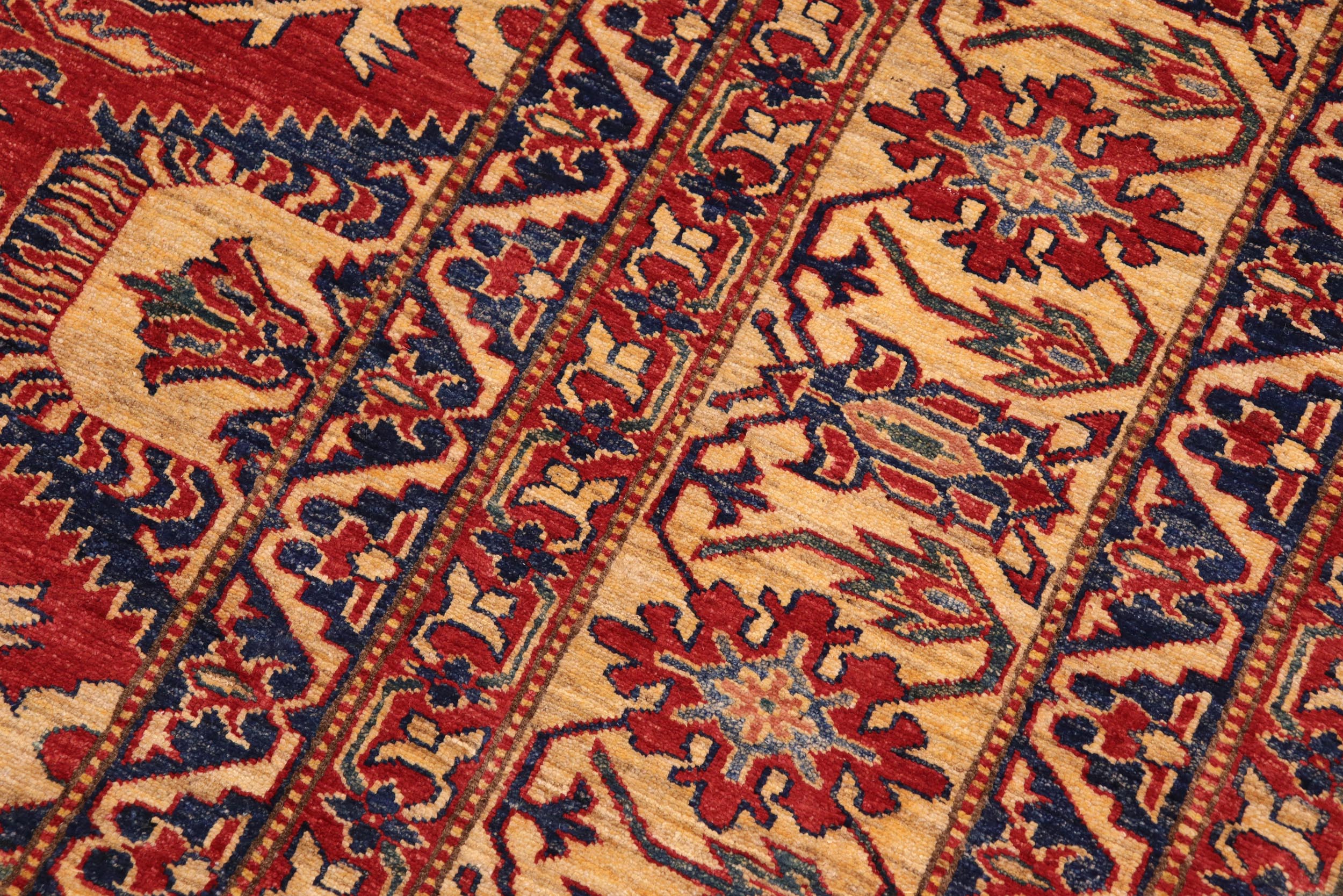 handmade Geometric Super Kazak Red Gold Hand Knotted RECTANGLE 100% WOOL area rug 10' x 13'