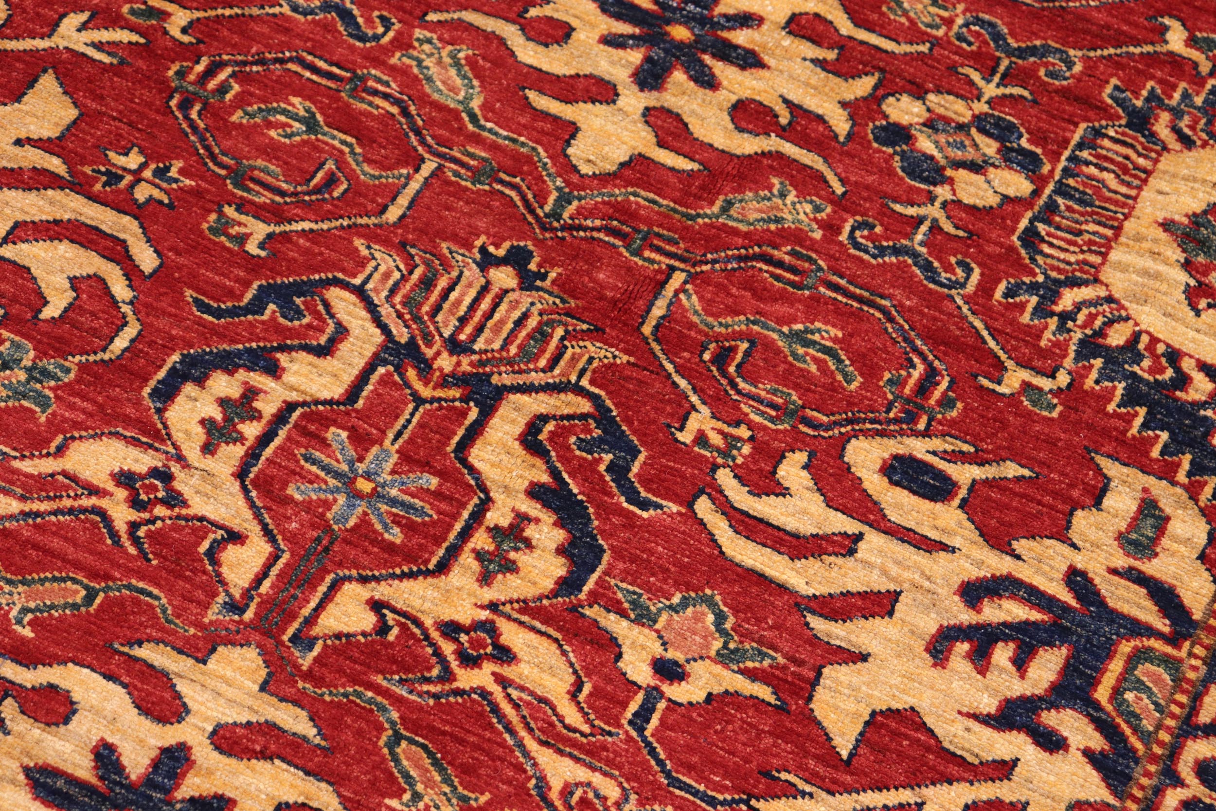 handmade Geometric Super Kazak Red Gold Hand Knotted RECTANGLE 100% WOOL area rug 10' x 13'