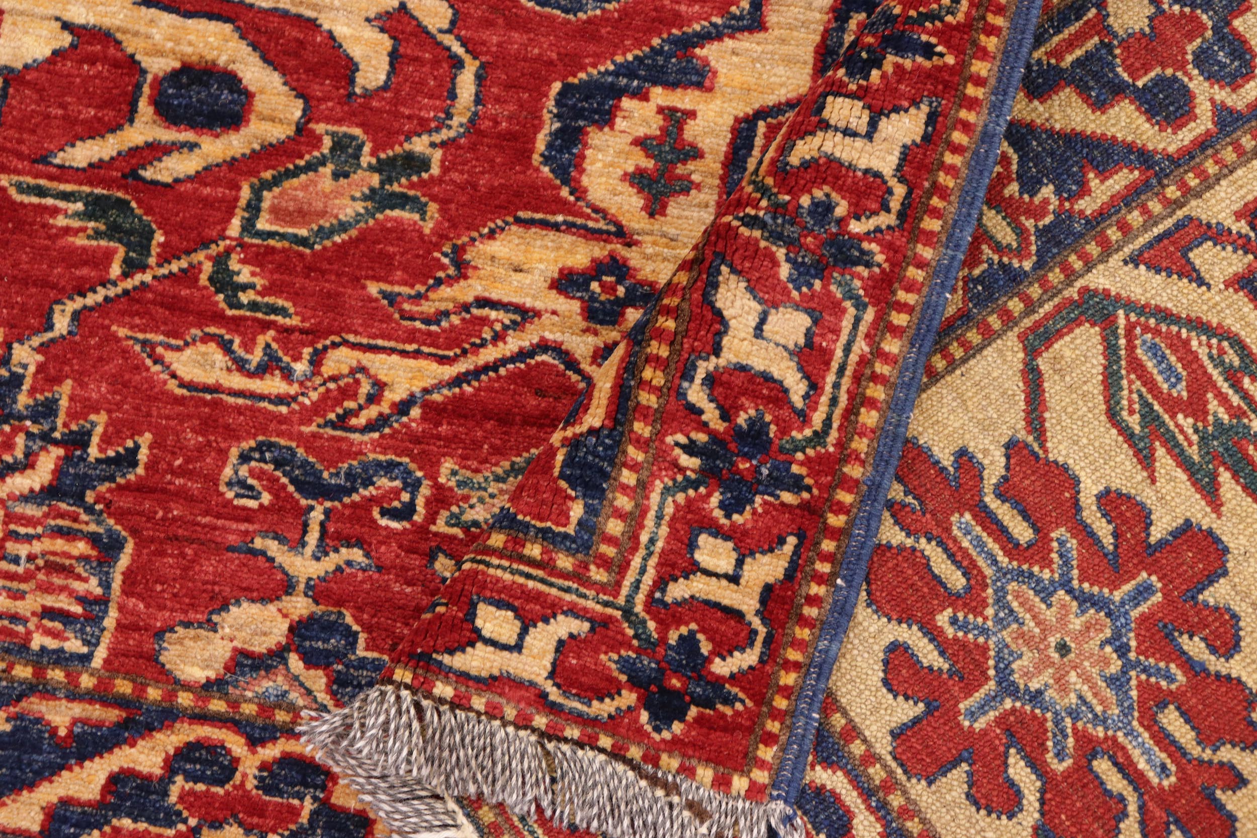 handmade Geometric Super Kazak Red Gold Hand Knotted RECTANGLE 100% WOOL area rug 10' x 13'