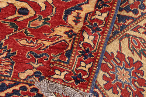 handmade Geometric Super Kazak Red Gold Hand Knotted RECTANGLE 100% WOOL area rug 10' x 13'