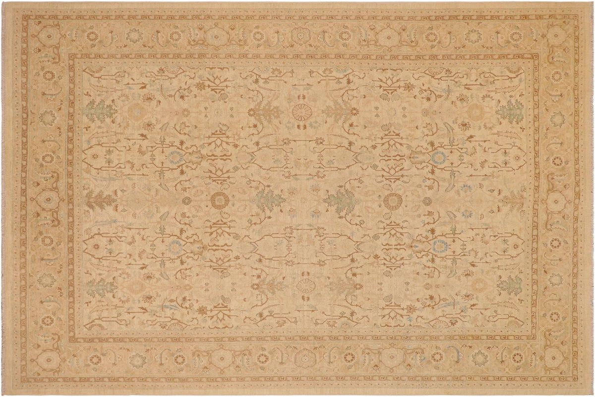 handmade Transitional Kafkaz Beige Tan Hand Knotted RECTANGLE 100% WOOL area rug 9x12