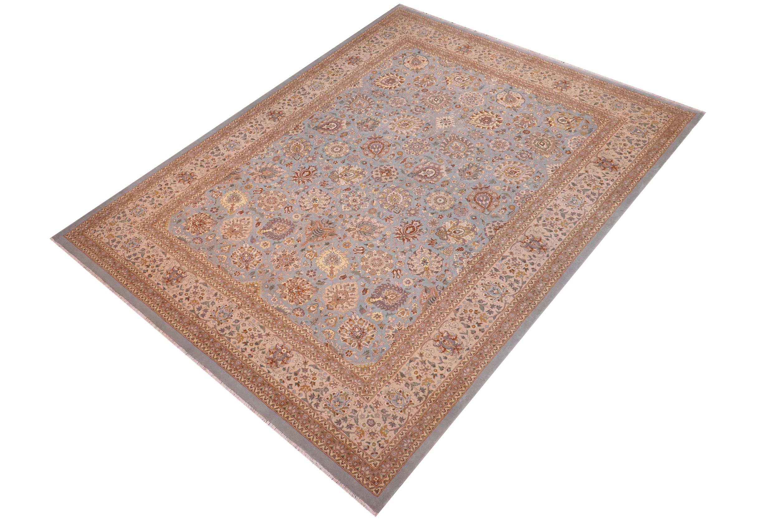 handmade Traditional Veg Dye Lt. Blue Beige Hand Knotted RECTANGLE 100% WOOL area rug 9' x 12'