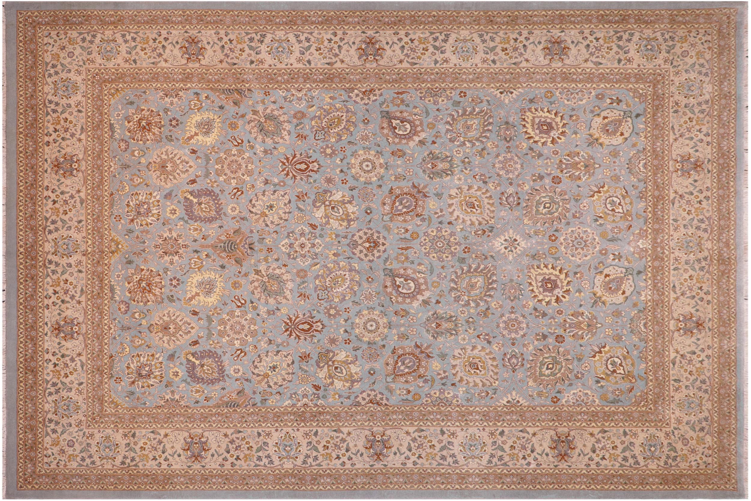 handmade Traditional Veg Dye Lt. Blue Beige Hand Knotted RECTANGLE 100% WOOL area rug 9' x 12'