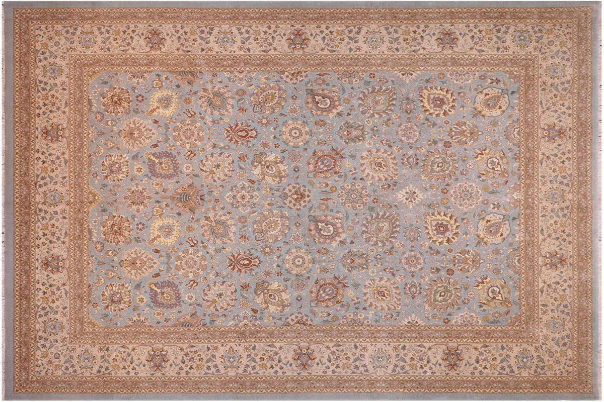 handmade Traditional Veg Dye Lt. Blue Beige Hand Knotted RECTANGLE 100% WOOL area rug 9' x 12'