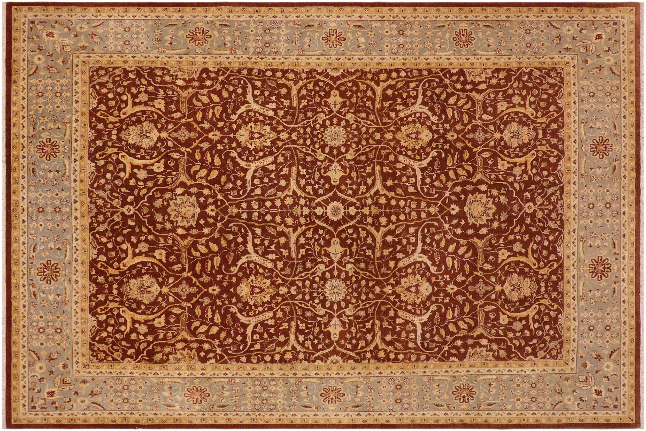 handmade Transitional Kafkaz Brown Gray Hand Knotted RECTANGLE 100% WOOL area rug 9x12