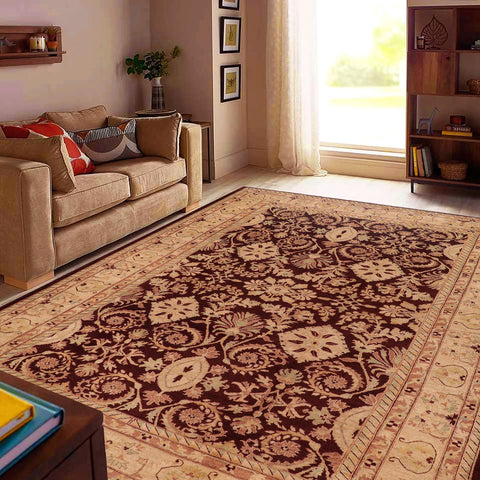 handmade Transitional Kafkaz Drk. Red Beige Hand Knotted RECTANGLE 100% WOOL area rug 9' x 13'