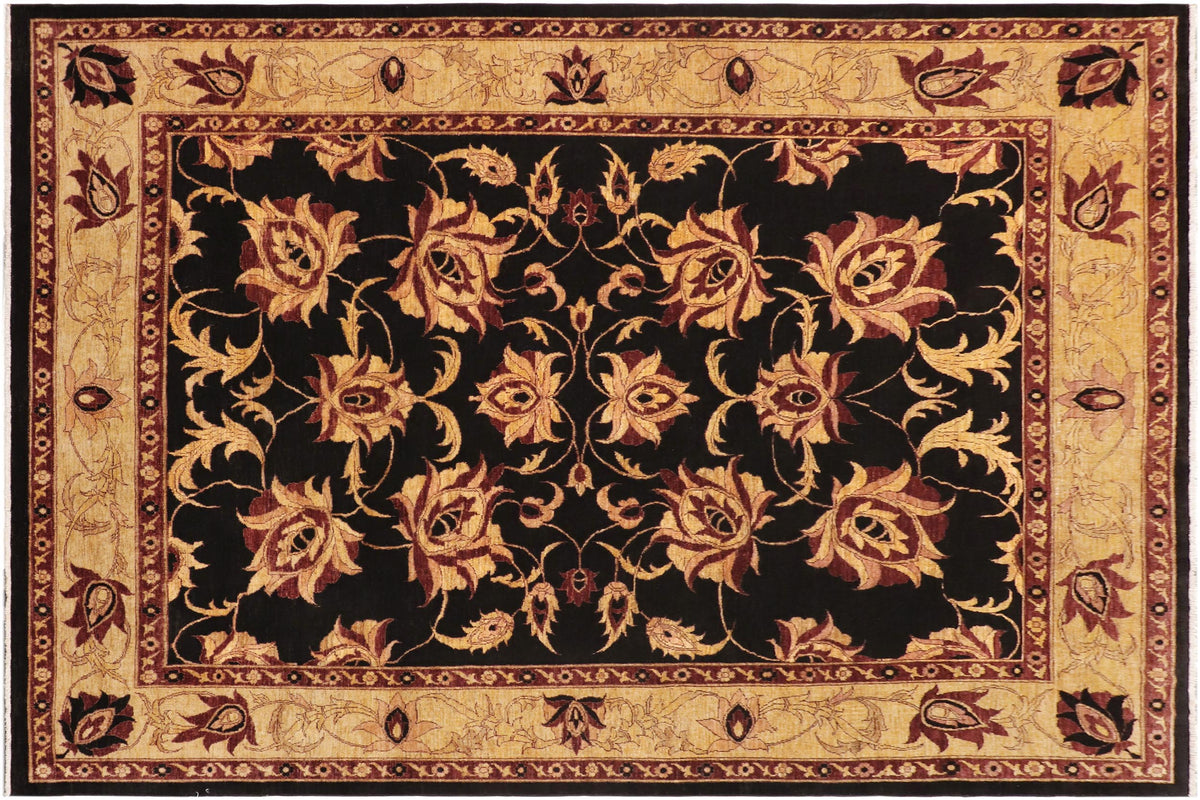 handmade Traditional Kafkaz Black Gold Hand Knotted RECTANGLE 100% WOOL area rug 9x12