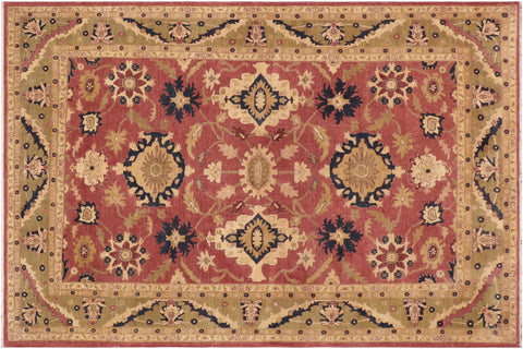 handmade Geometric Kafkaz Rust Lt. Green Hand Knotted RECTANGLE 100% WOOL area rug 9' x 12'