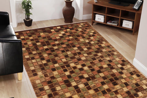 handmade Modern Gabbeh Brown Tan Hand Knotted RECTANGLE 100% WOOL area rug 9' x 12'