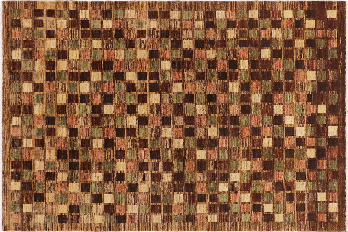 handmade Modern Gabbeh Brown Tan Hand Knotted RECTANGLE 100% WOOL area rug 9' x 12'