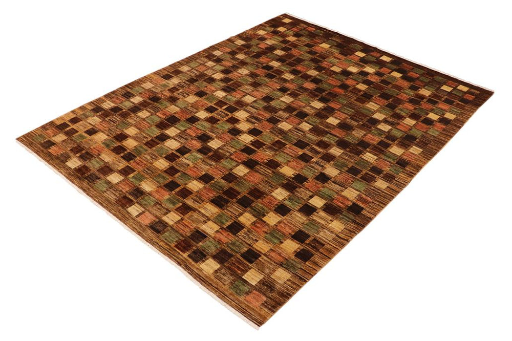 handmade Modern Gabbeh Brown Tan Hand Knotted RECTANGLE 100% WOOL area rug 9 X12 