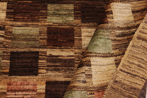 handmade Modern Gabbeh Brown Tan Hand Knotted RECTANGLE 100% WOOL area rug 9' x 12'