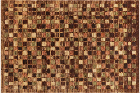 handmade Modern Gabbeh Brown Tan Hand Knotted RECTANGLE 100% WOOL area rug 9' x 12'