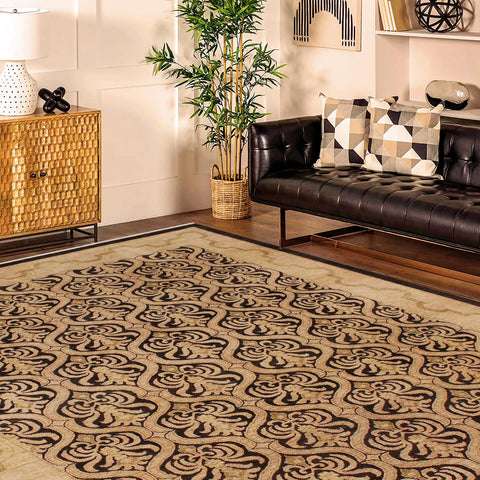 handmade Transitional Kafkaz Black Tan Hand Knotted RECTANGLE 100% WOOL area rug 9' x 12'