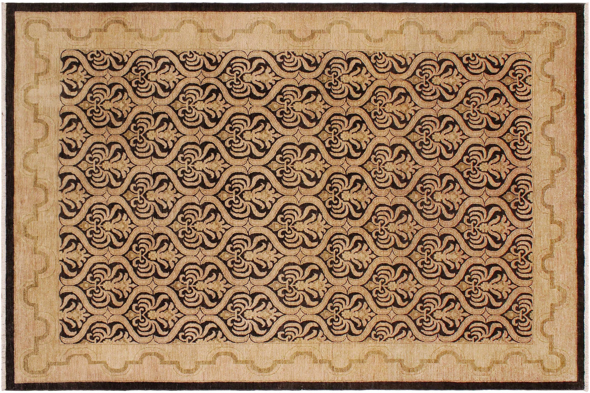 handmade Transitional Kafkaz Black Tan Hand Knotted RECTANGLE 100% WOOL area rug 9' x 12'