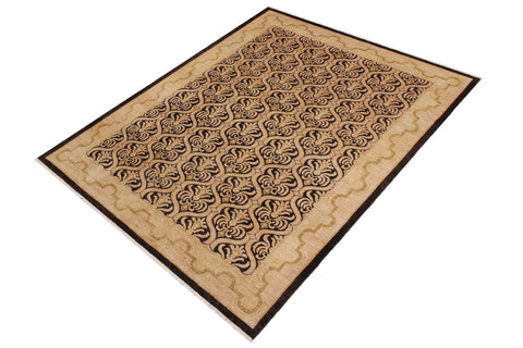 handmade Transitional Kafkaz Black Tan Hand Knotted RECTANGLE 100% WOOL area rug 9' x 12'