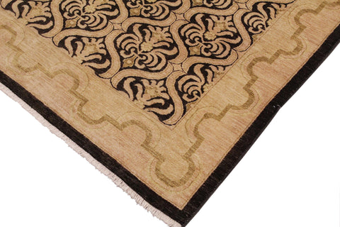 handmade Transitional Kafkaz Black Tan Hand Knotted RECTANGLE 100% WOOL area rug 9' x 12'
