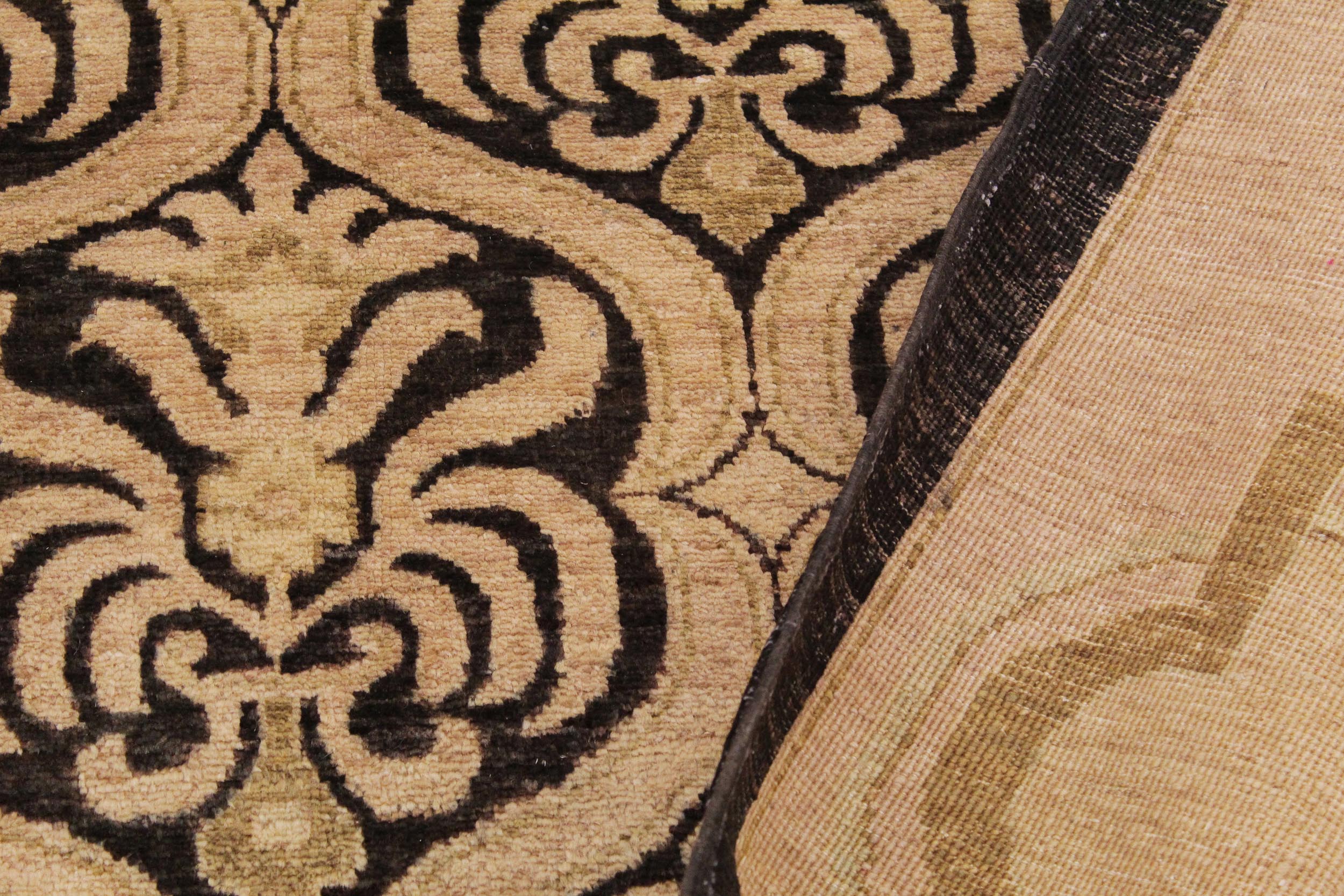 handmade Transitional Kafkaz Black Tan Hand Knotted RECTANGLE 100% WOOL area rug 9' x 12'