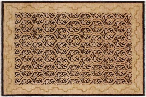 handmade Transitional Kafkaz Black Tan Hand Knotted RECTANGLE 100% WOOL area rug 9' x 12'