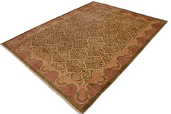 handmade Transitional Kafkaz Green Brown Hand Knotted RECTANGLE 100% WOOL area rug 9X12