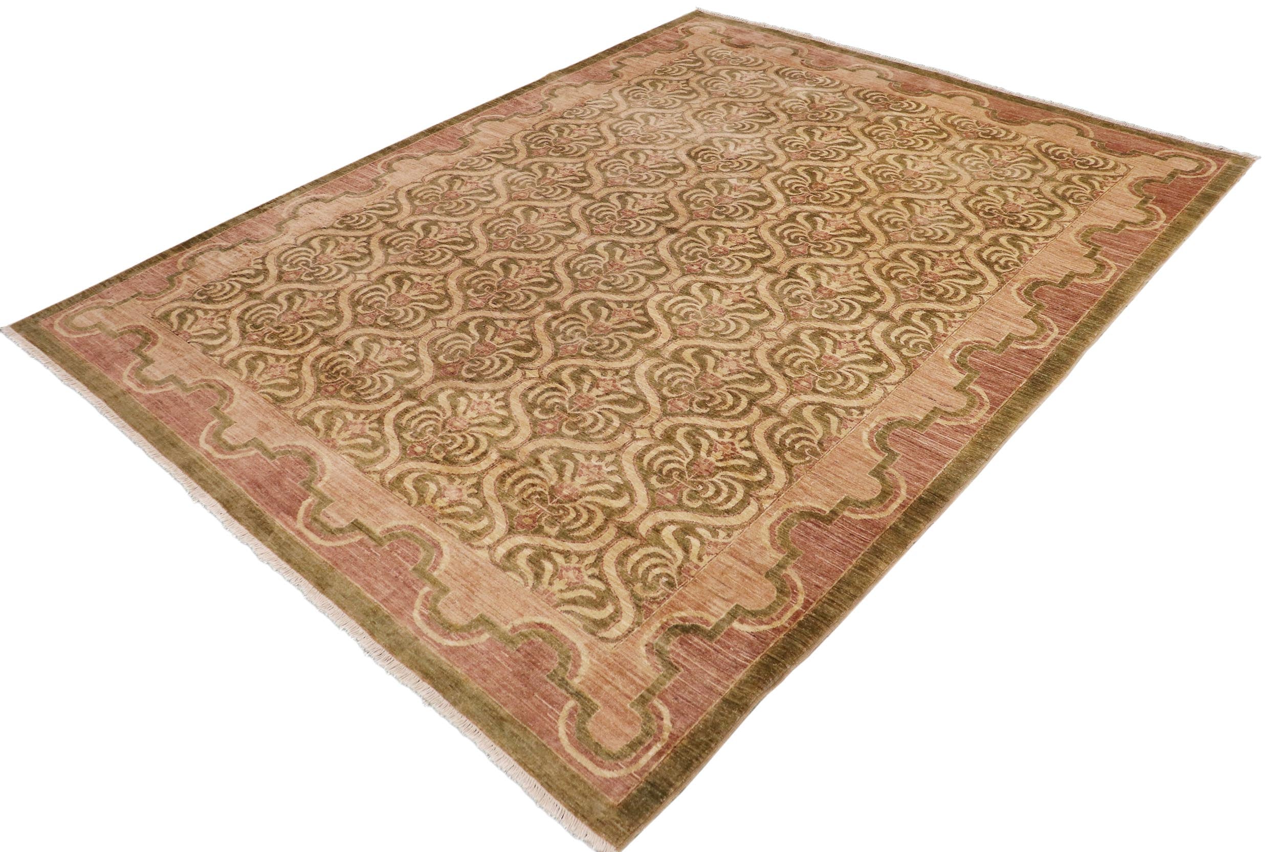 handmade Transitional Kafkaz Green Brown Hand Knotted RECTANGLE 100% WOOL area rug 9' x 12'