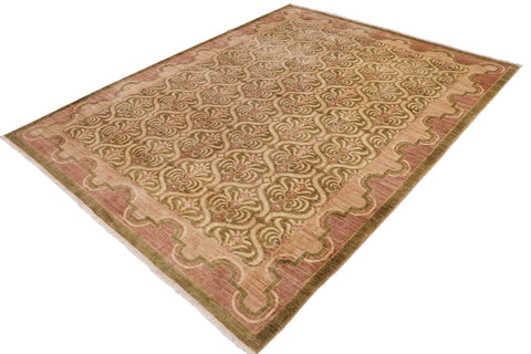 handmade Transitional Kafkaz Green Brown Hand Knotted RECTANGLE 100% WOOL area rug 9' x 12'