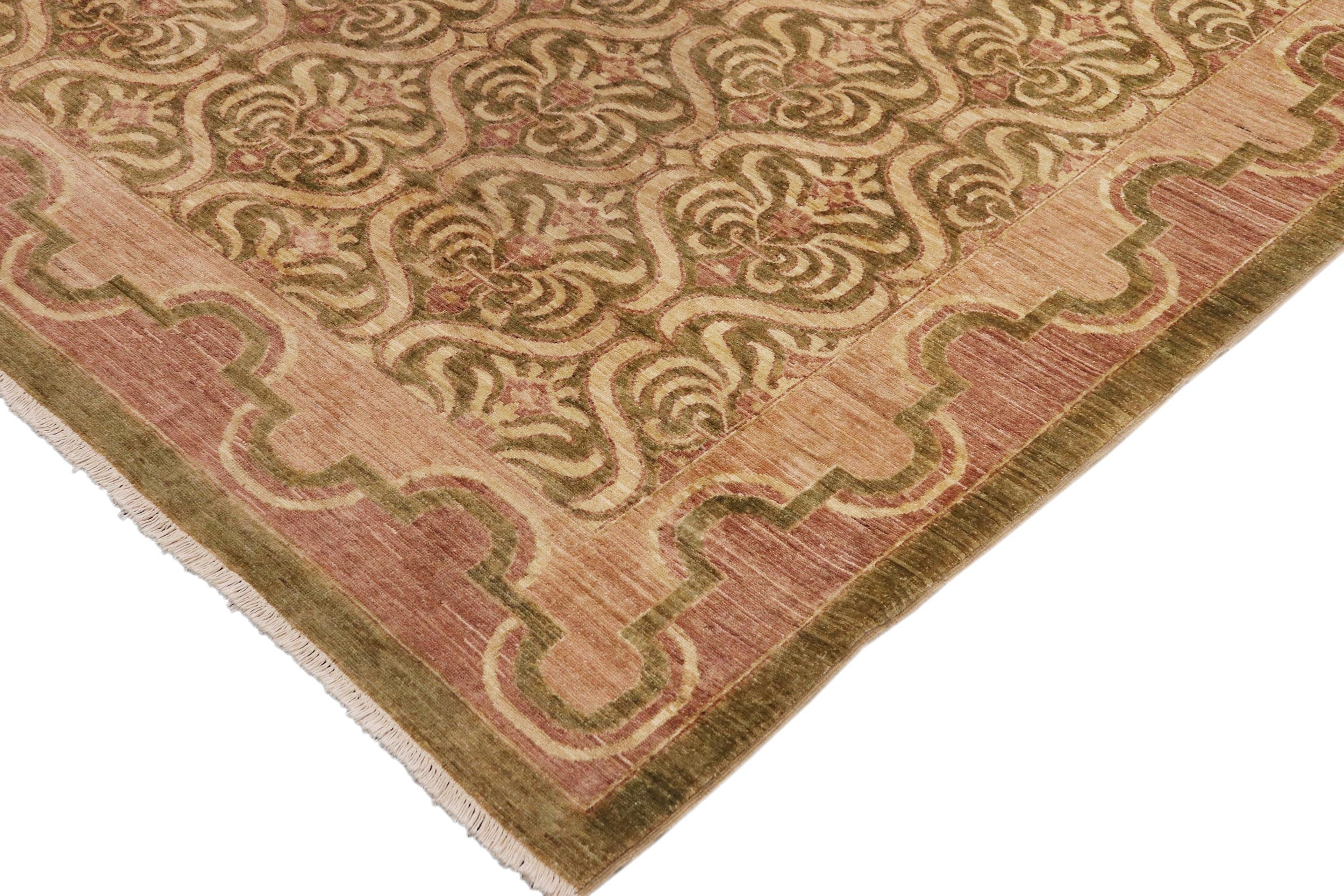 handmade Transitional Kafkaz Green Brown Hand Knotted RECTANGLE 100% WOOL area rug 9' x 12'