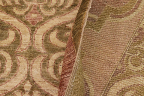 handmade Transitional Kafkaz Green Brown Hand Knotted RECTANGLE 100% WOOL area rug 9' x 12'