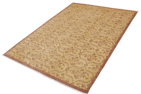 handmade Transitional Kafkaz Gold Brown Hand Knotted RECTANGLE 100% WOOL area rug 9' x 12'