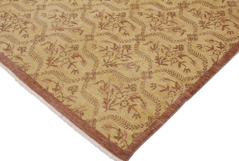 handmade Transitional Kafkaz Gold Brown Hand Knotted RECTANGLE 100% WOOL area rug 9' x 12'