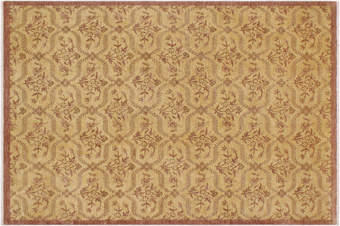handmade Transitional Kafkaz Gold Brown Hand Knotted RECTANGLE 100% WOOL area rug 9' x 12'
