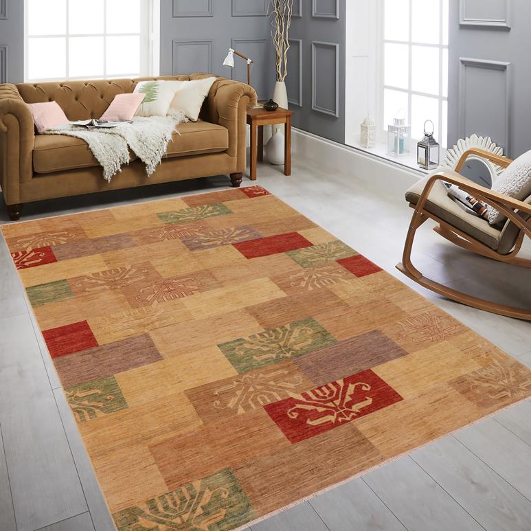 handmade Modern Kafkaz Tan Beige Hand Knotted RECTANGLE 100% WOOL area rug 9 X11 